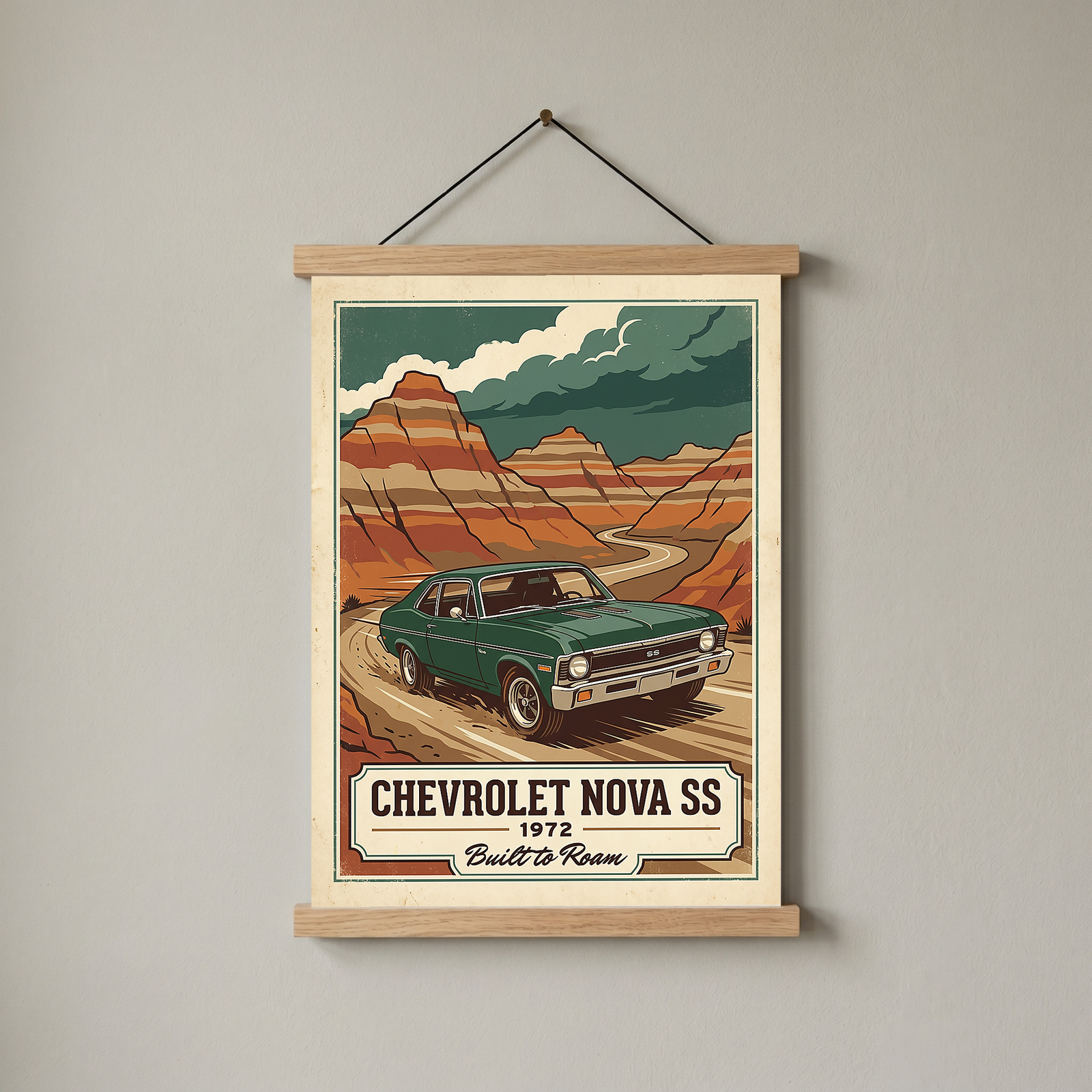 Chevrolet Nova SS 1972 V3 Poster — Vintage Muscle Badlands Canyon Print