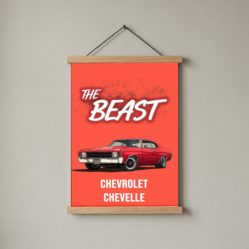 The Beast Chevy Chevelle Poster — Red Muscle Car Wall Art Print