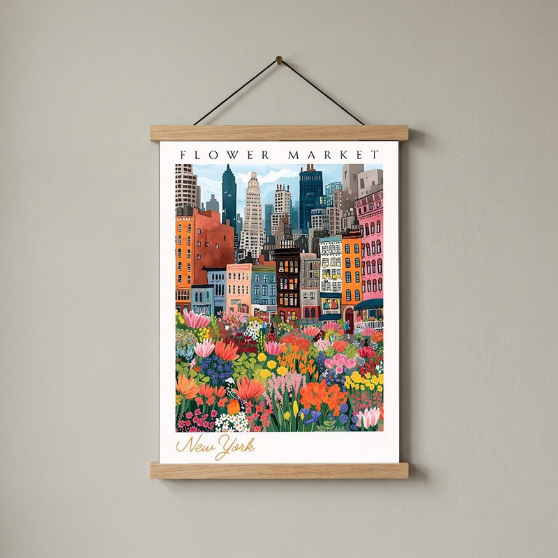 New York Flower Market Print — NYC Skyline Cityscape Botanical Art