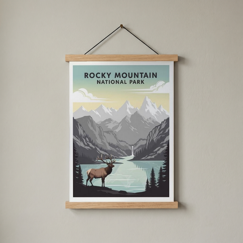 Rocky Mountain National Park Poster — Vintage Colorado Elk Alpine Lake Print