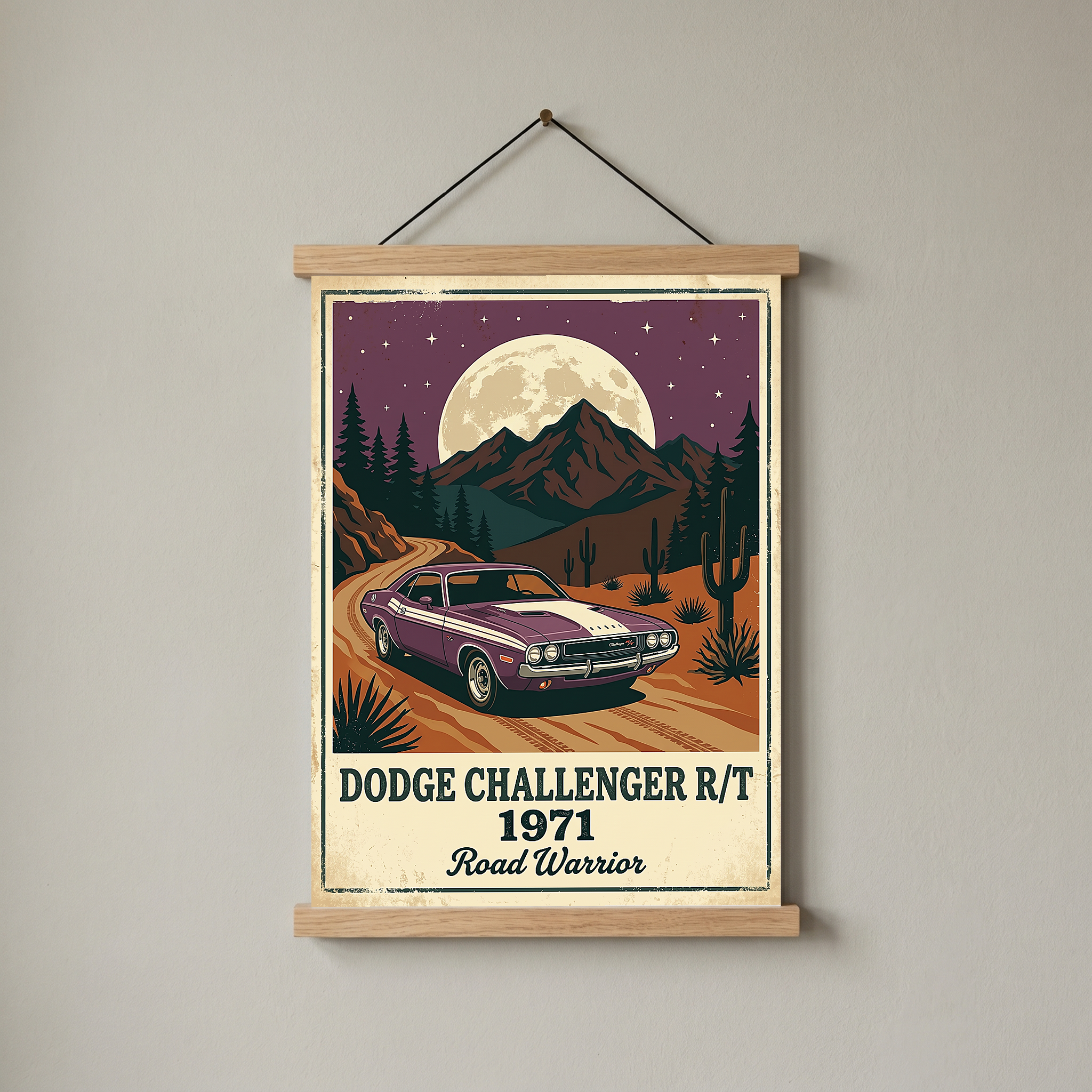 Dodge Challenger R/T 1971 Poster — Vintage Muscle Car Desert Moon Print