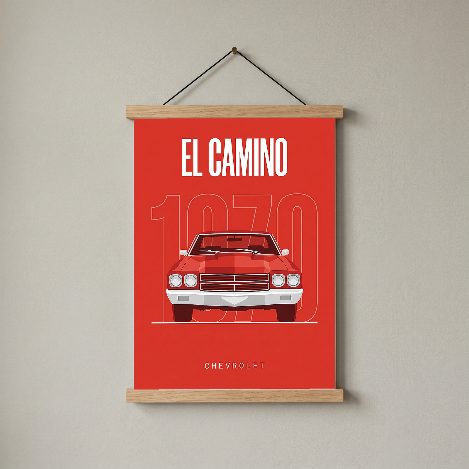 Chevrolet El Camino 1970 Minimalist Poster — Red Muscle Truck Line Art