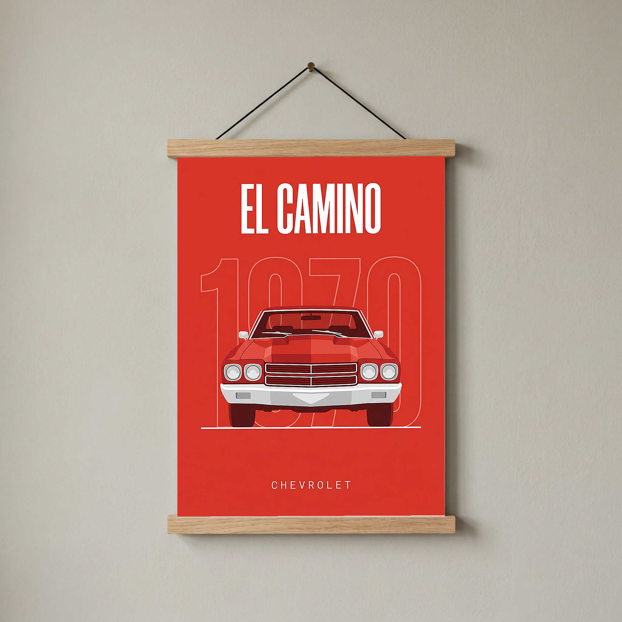 Chevrolet El Camino 1970 Minimalist Poster — Red Muscle Truck Line Art