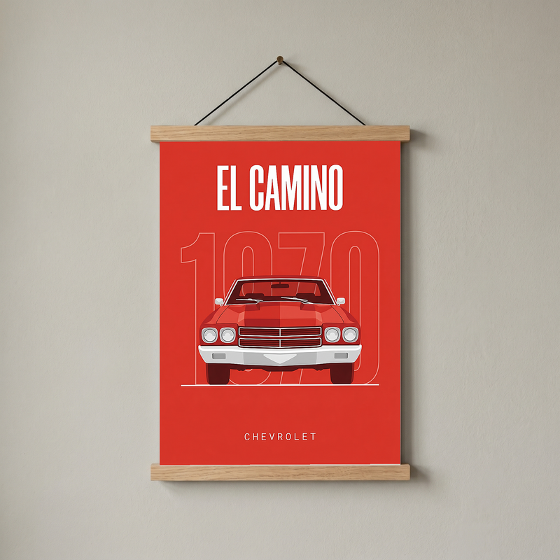 Chevrolet El Camino 1970 Minimalist Poster — Red Muscle Truck Line Art