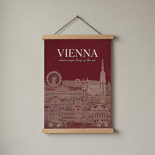 Vienna Line Art Print — Cherry Red St. Stephen's Cathedral Skyline Wall Art