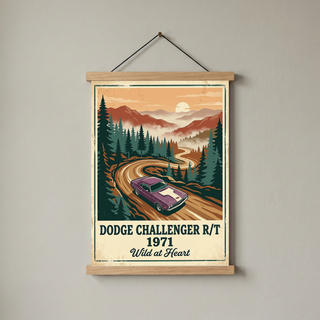 Dodge Challenger R/T 1971 V2 Poster — Vintage Muscle Misty Pine Mountain Print