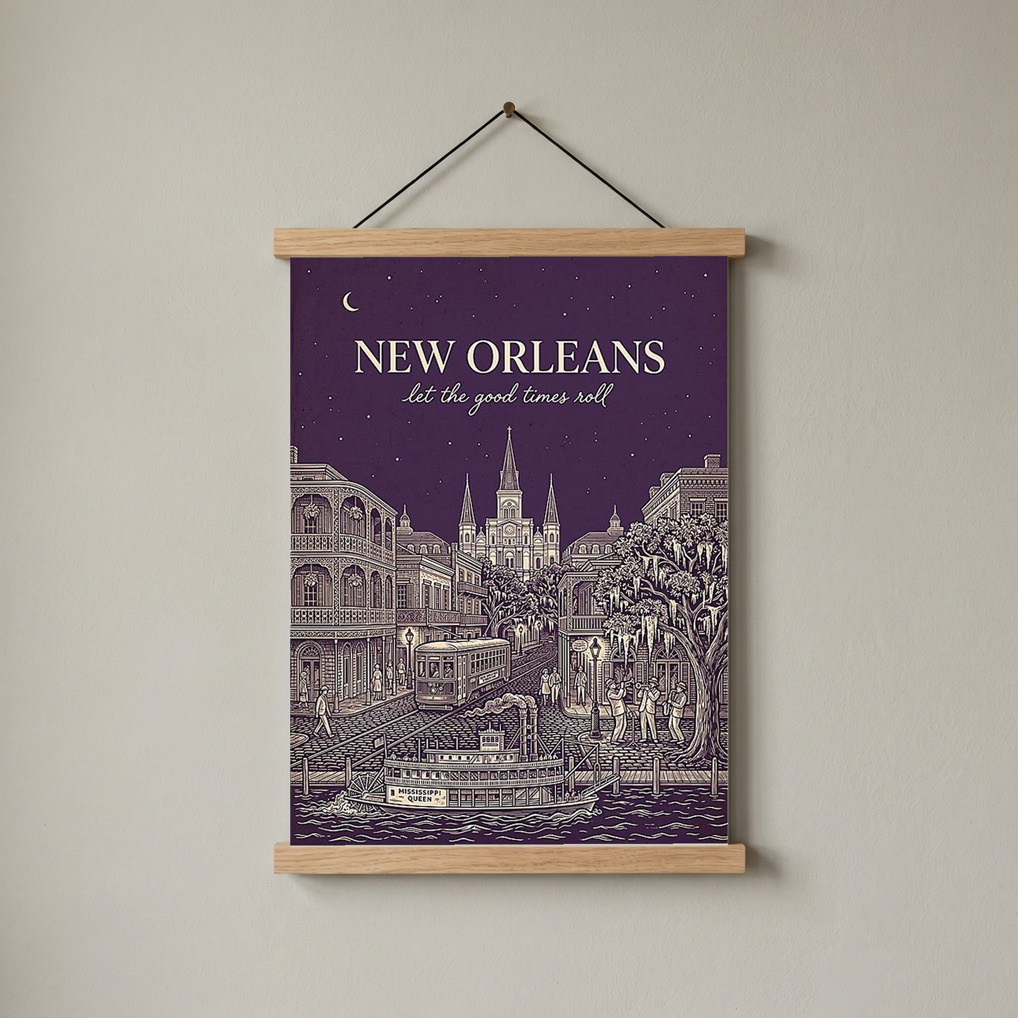 New Orleans Line Art Print — Aubergine French Quarter Skyline Wall Art