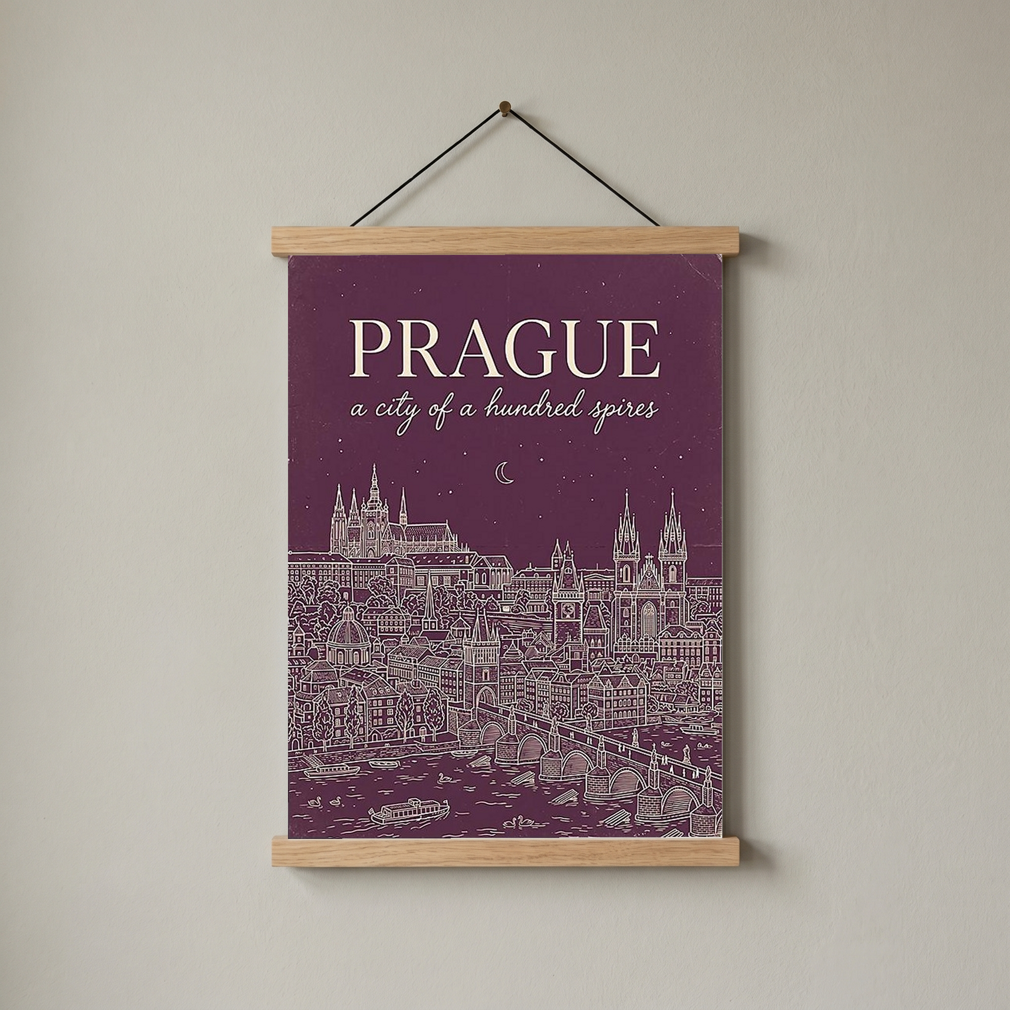 Prague Line Art Print — Plum Castle Charles Bridge Skyline Wall Art
