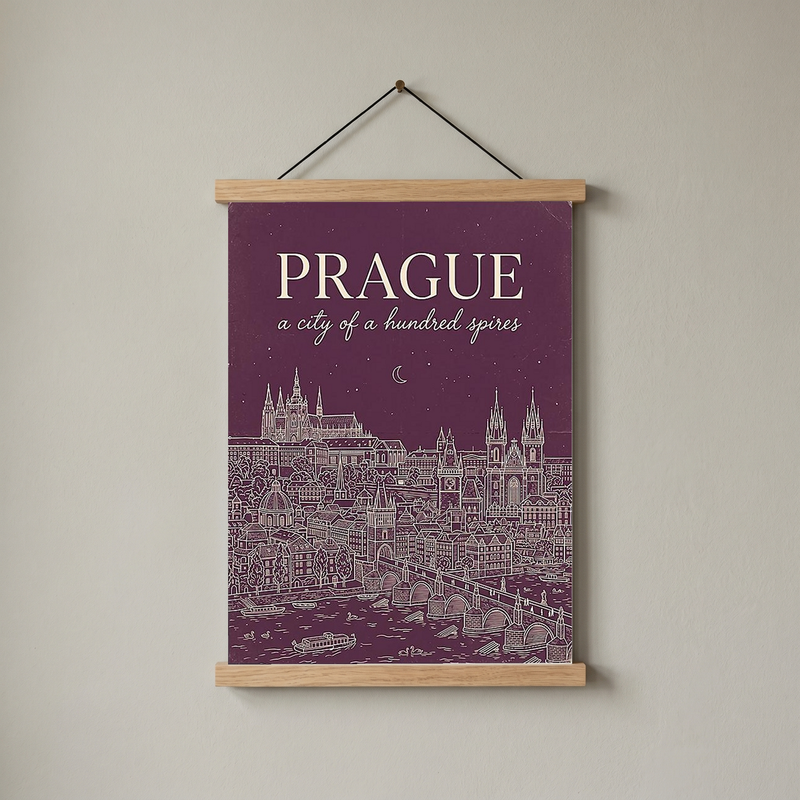 Prague Line Art Print — Plum Castle Charles Bridge Skyline Wall Art