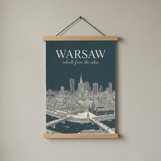 Warsaw Line Art Print — Slate Old Town Palace of Culture Skyline Wall Art