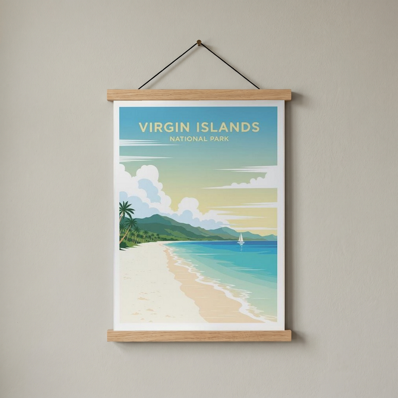 Virgin Islands National Park Poster — Vintage St. John Caribbean Beach Sailboat Print
