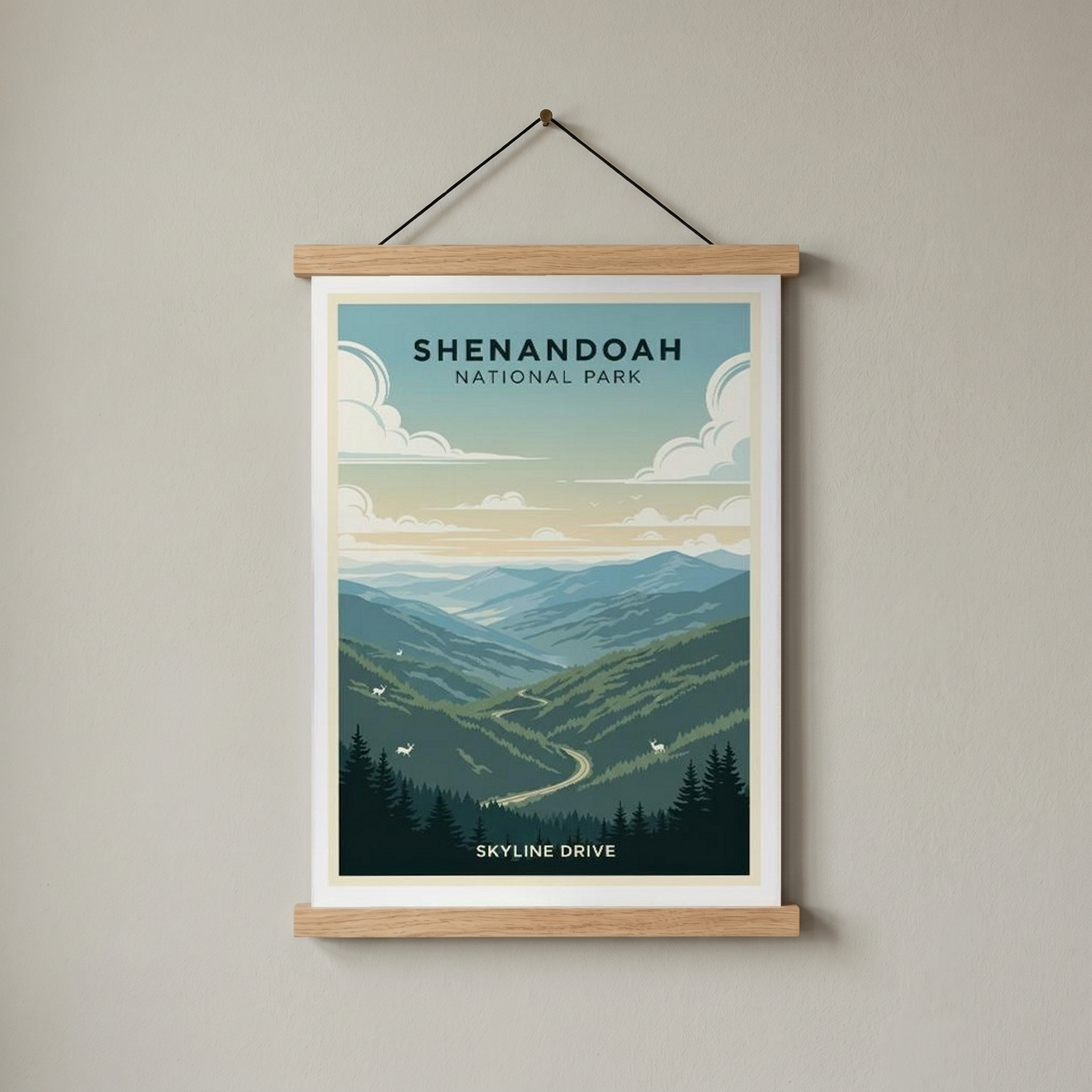 Shenandoah National Park Poster — Vintage Virginia Skyline Drive Deer Print