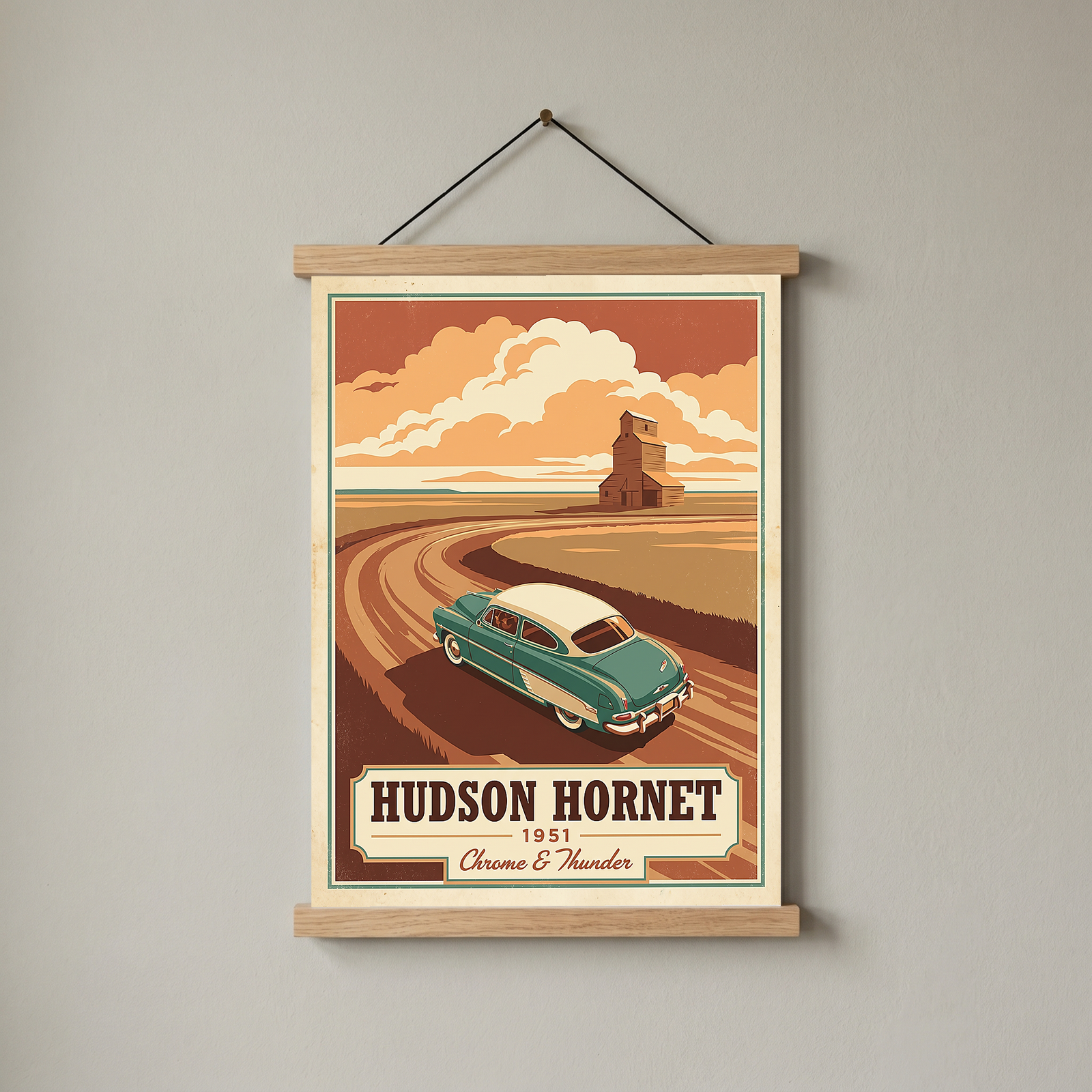 Hudson Hornet 1951 Poster — Vintage NASCAR Stock Car Prairie Print