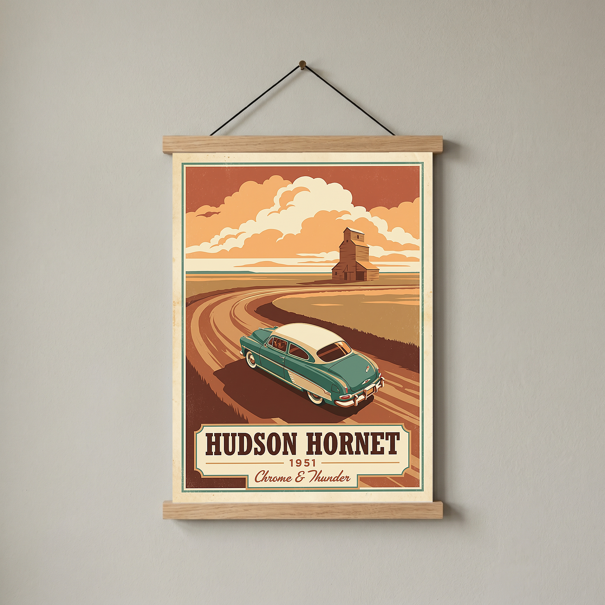 Hudson Hornet 1951 Poster — Vintage NASCAR Stock Car Prairie Print