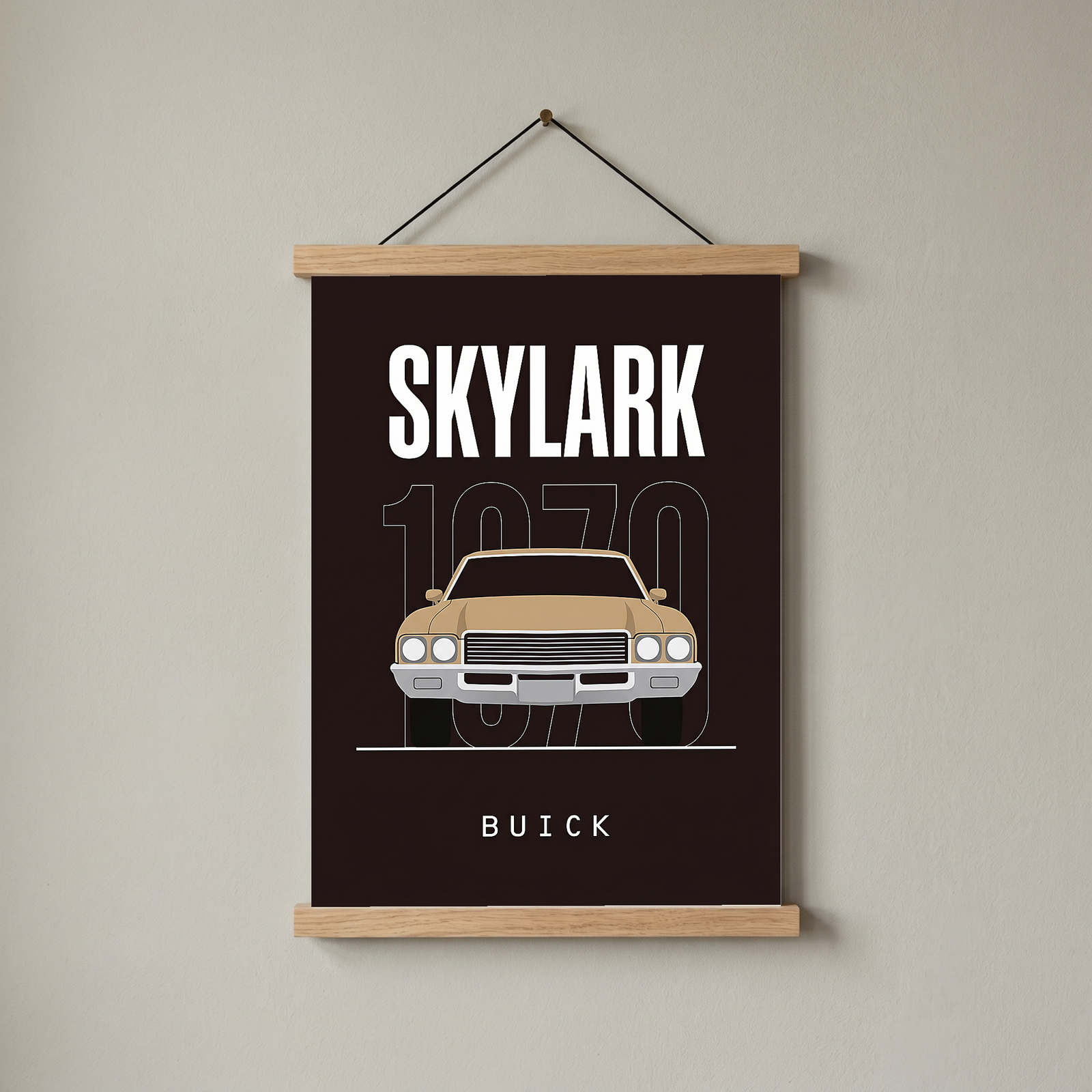 Buick Skylark 1970 Minimalist Poster — Tan on Espresso Muscle Car Line Art