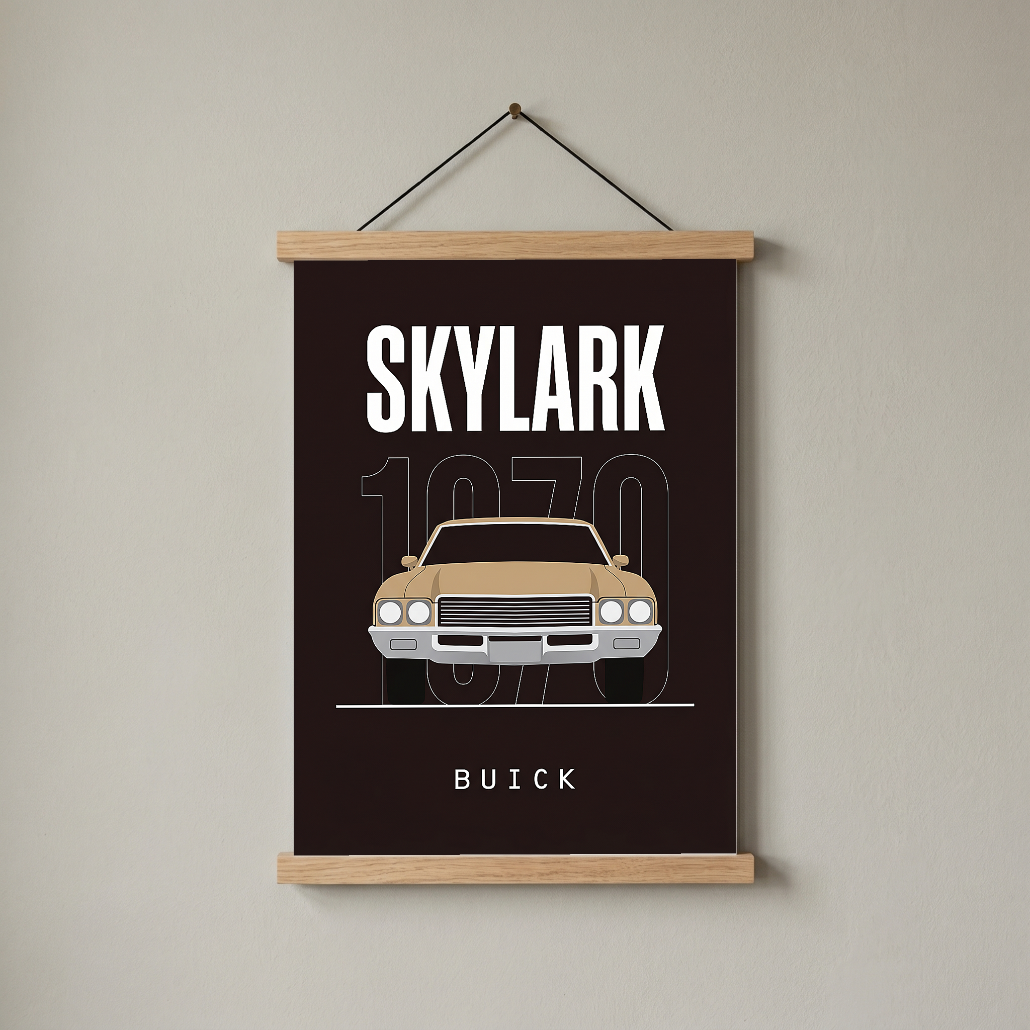 Buick Skylark 1970 Minimalist Poster — Tan on Espresso Muscle Car Line Art