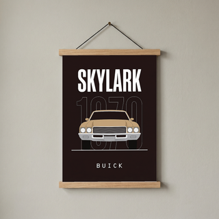Buick Skylark 1970 Minimalist Poster — Tan on Espresso Muscle Car Line Art