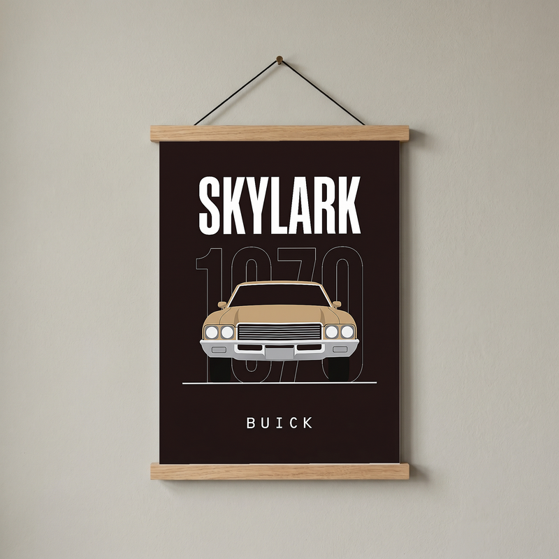 Buick Skylark 1970 Minimalist Poster — Tan on Espresso Muscle Car Line Art