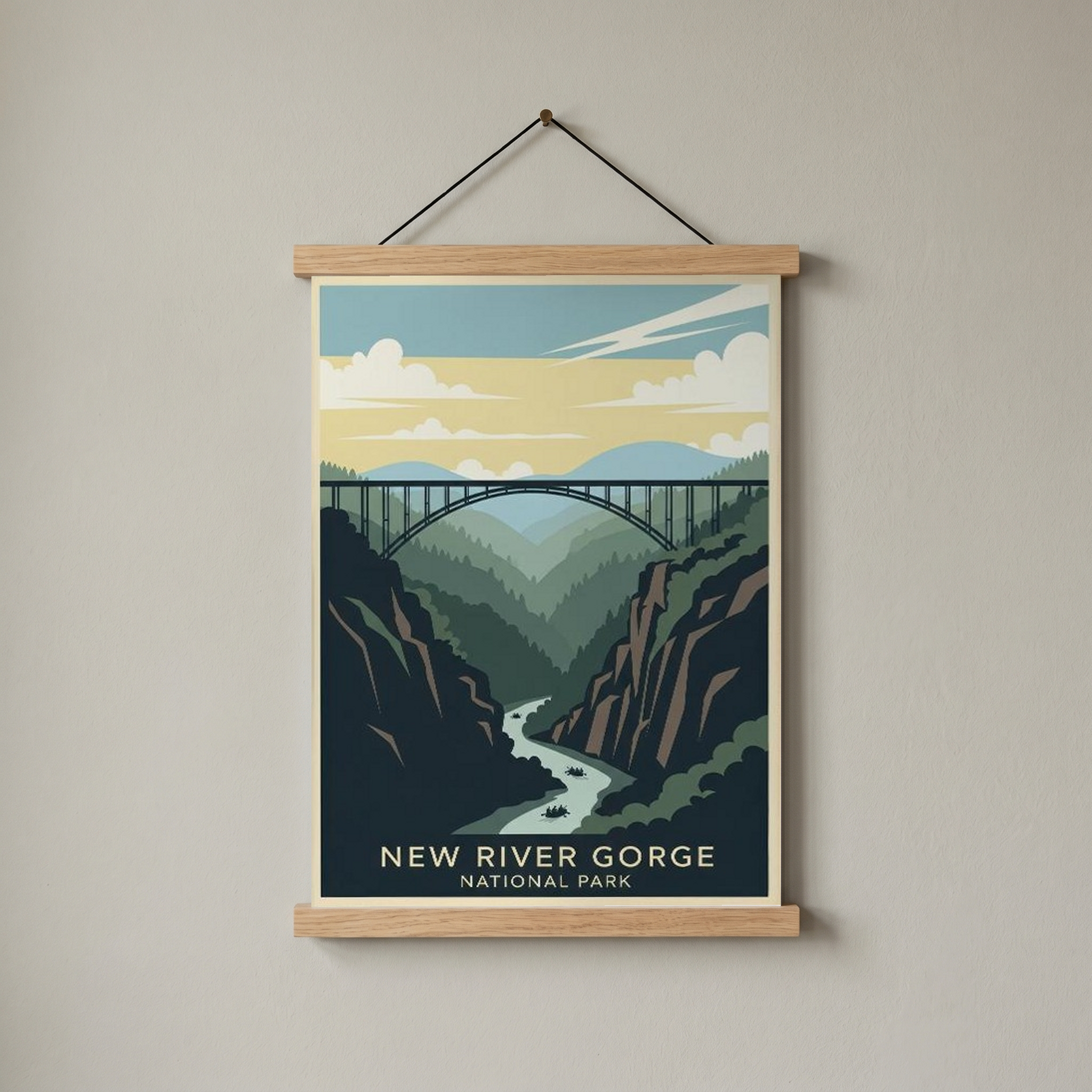 New River Gorge National Park Poster — Vintage West Virginia Bridge Whitewater Print