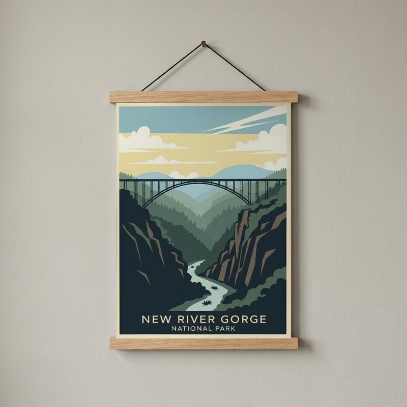 New River Gorge National Park Poster — Vintage West Virginia Bridge Whitewater Print