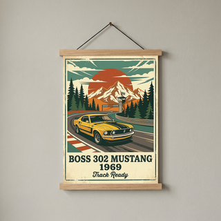 Boss 302 Mustang 1969 Poster — Vintage Muscle Car Race Track Print