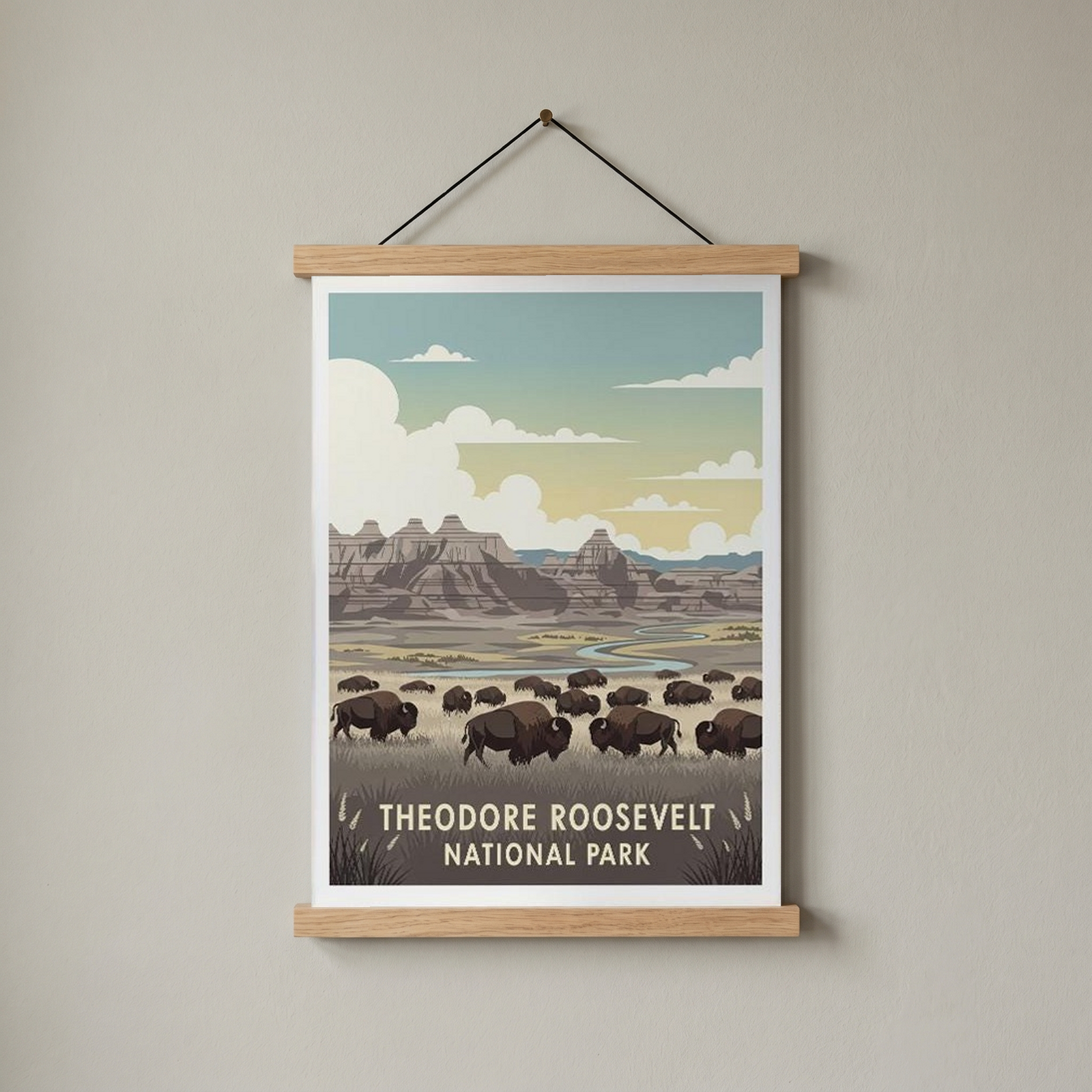 Theodore Roosevelt National Park Poster — Vintage Bison Badlands Art
