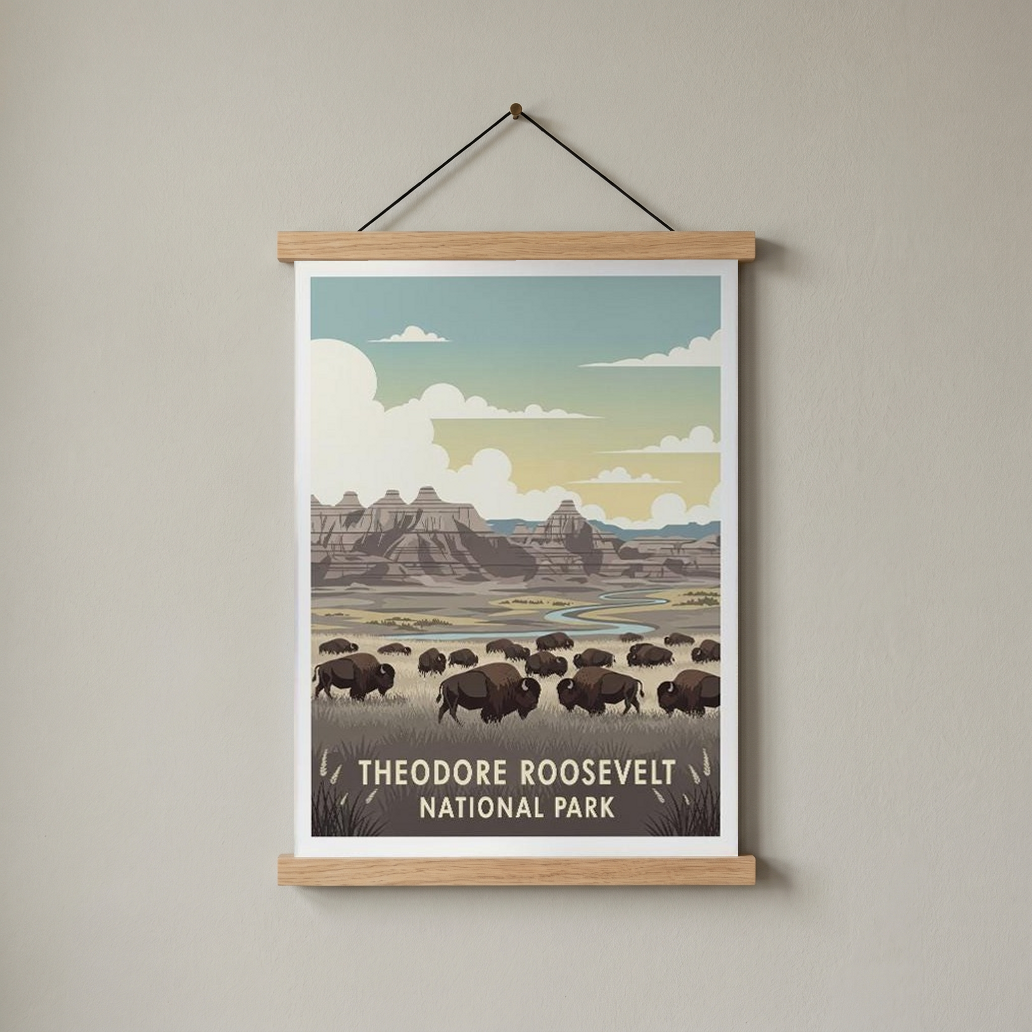 Theodore Roosevelt National Park Poster — Vintage Bison Badlands Art