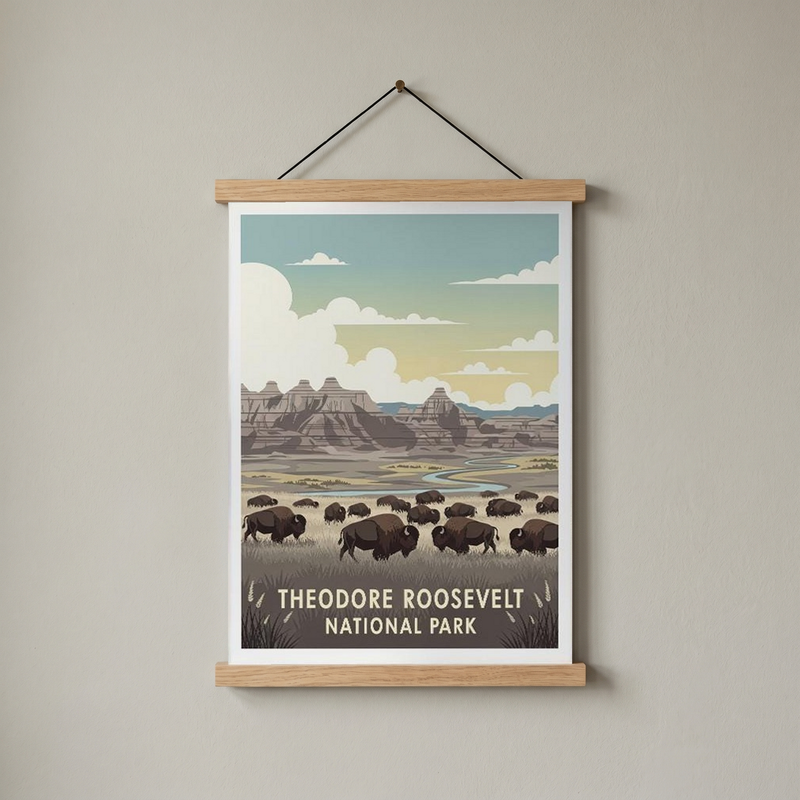 Theodore Roosevelt National Park Poster — Vintage Bison Badlands Art
