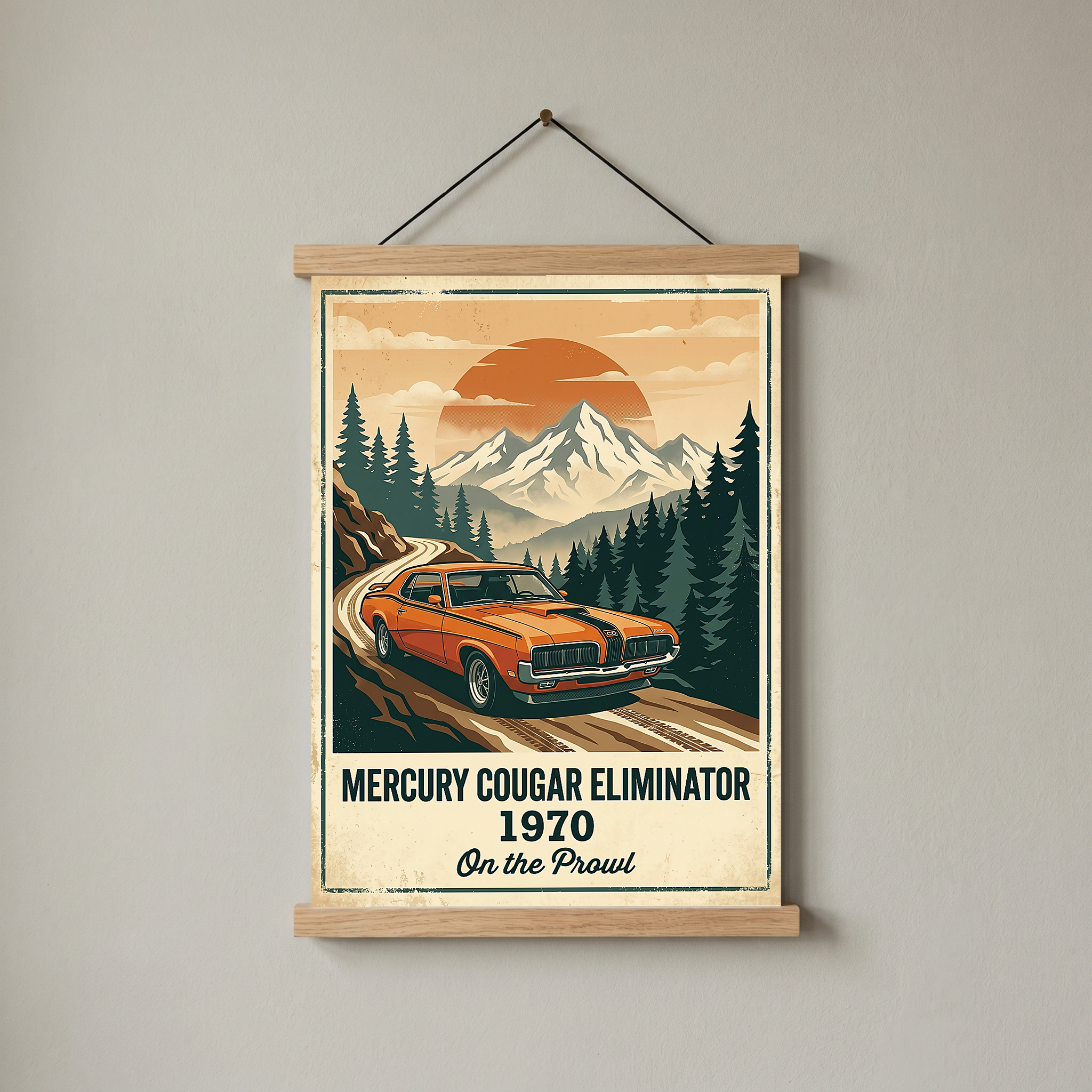 Mercury Cougar Eliminator 1970 Poster — Vintage Muscle Car Mountain Pine Print