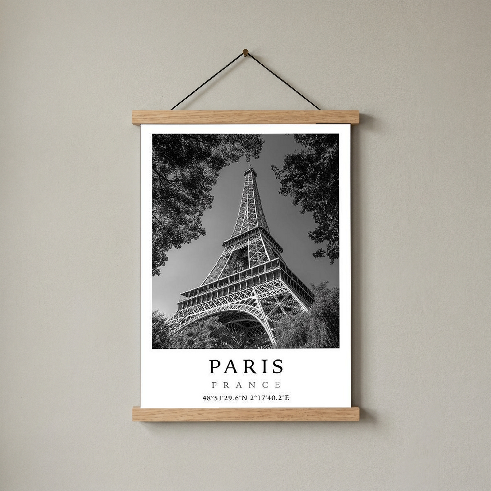 Paris Eiffel Tower Poster — Black and White France Coordinates Print