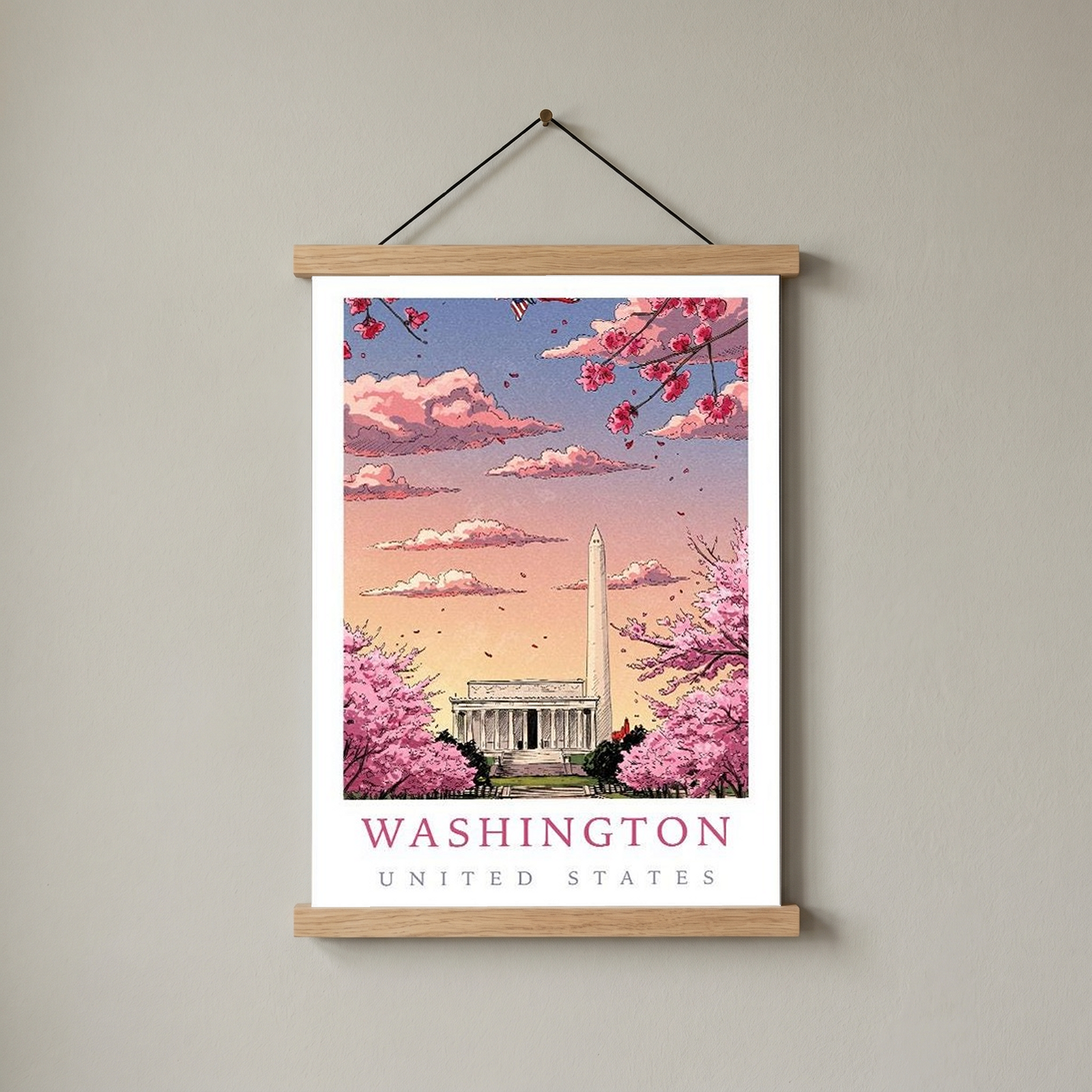 Washington DC — Cherry Blossom Monument Wall Art Print
