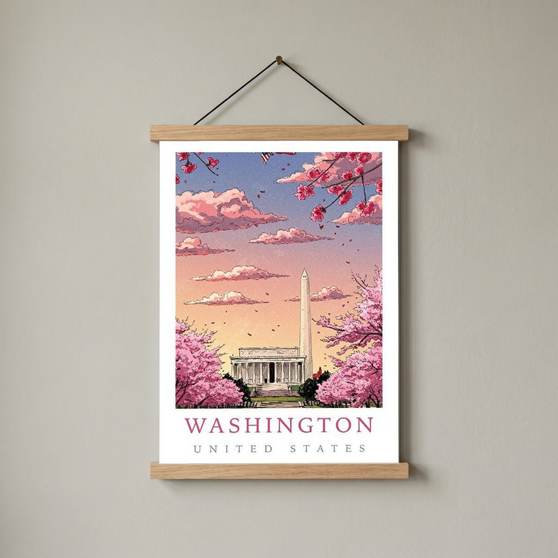Washington DC — Cherry Blossom Monument Wall Art Print