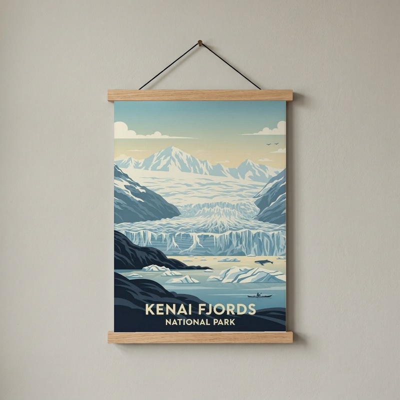 Kenai Fjords National Park Poster — Vintage Alaska Glacier Whale Kayak Print