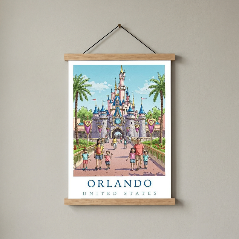 Orlando Florida Travel Poster — Fairy Tale Castle Theme Park Family Print