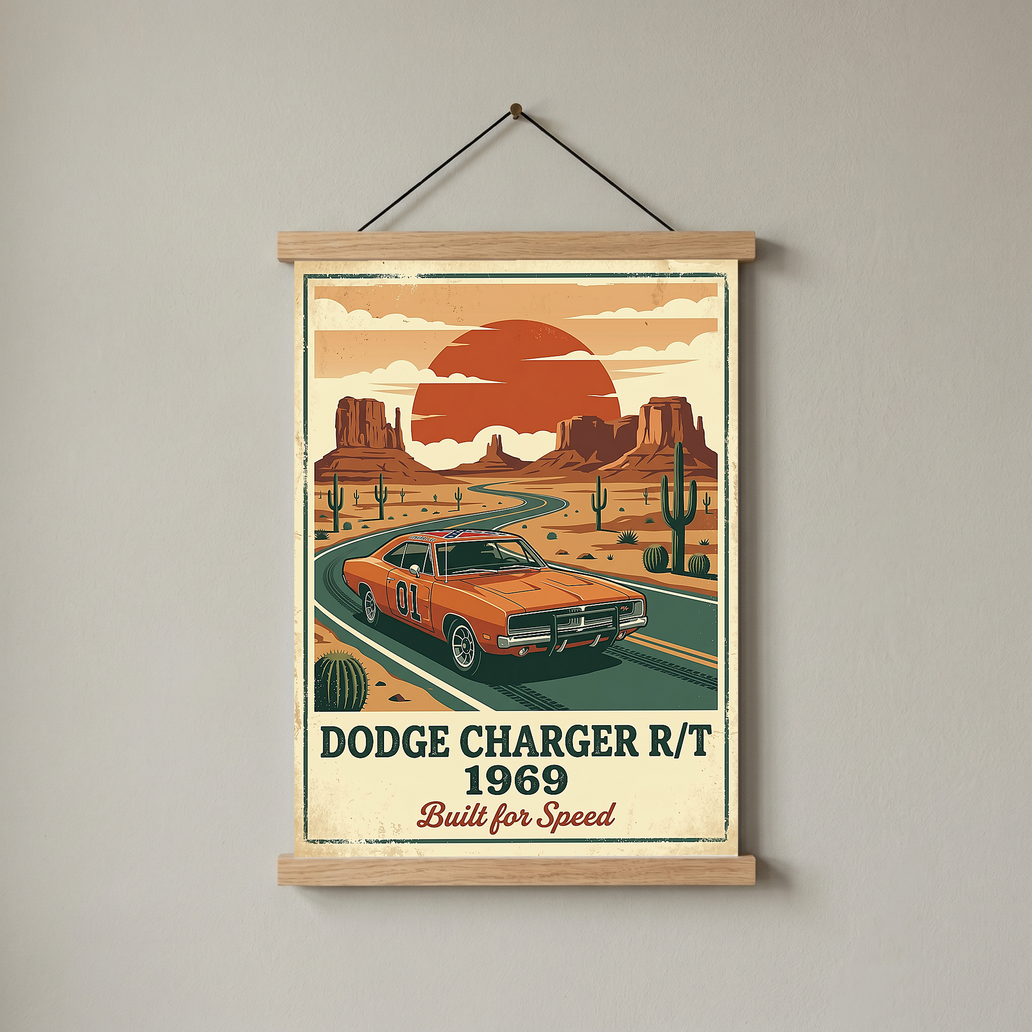 Dodge Charger R/T 1969 Poster — Vintage Muscle Car Monument Valley Print