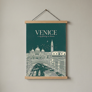 Venice Line Art Print — Forest Green St. Mark's Basilica Rialto Bridge Wall Art