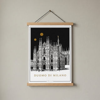 Duomo di Milano Italy Poster — Milan Cathedral Gold Moons Print
