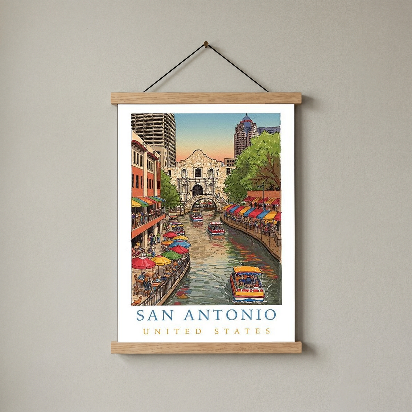 San Antonio Texas Travel Poster — Riverwalk Alamo Cityscape Print