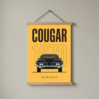 Mercury Cougar 1970 Minimalist Poster — Golden Yellow Muscle Car Line Art