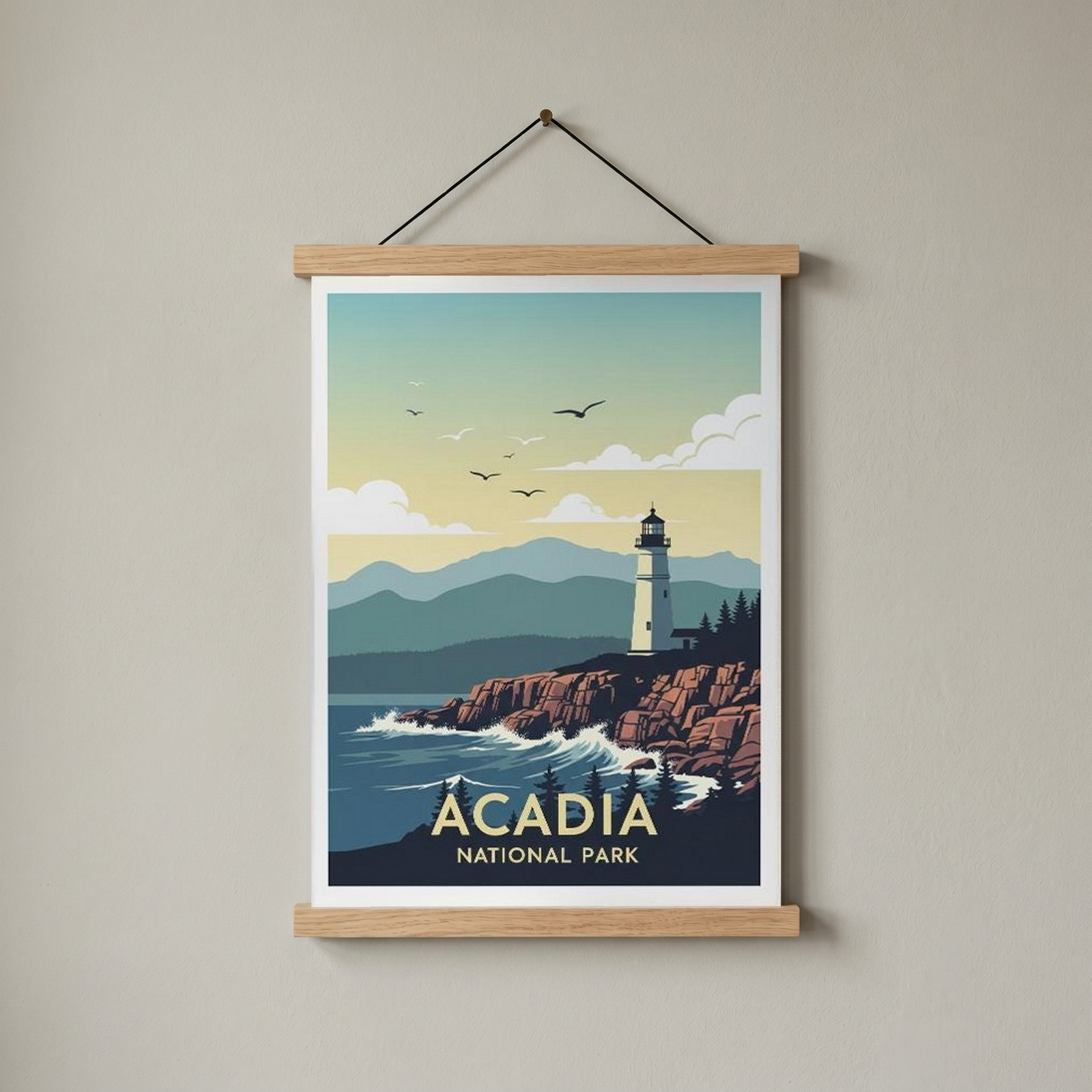 Acadia National Park Poster — Vintage Maine Lighthouse Coastal Print