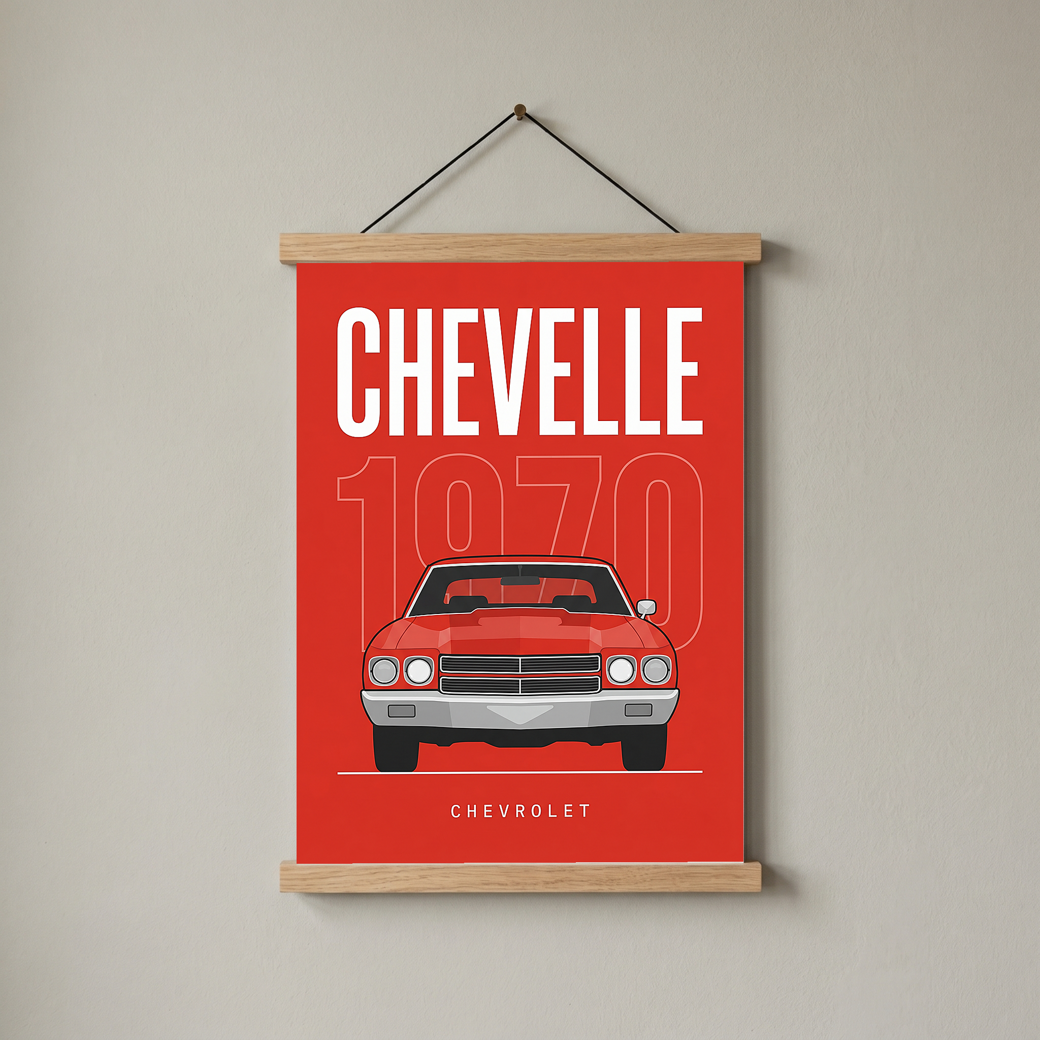 Chevrolet Chevelle 1970 Minimalist Poster — Red Muscle Car Line Art