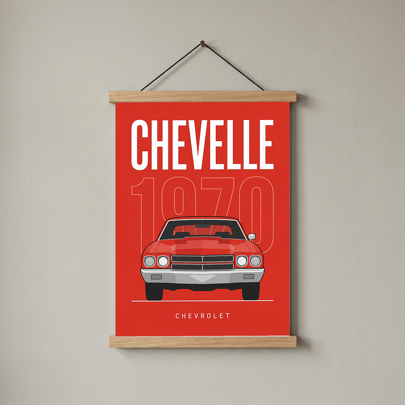 Chevrolet Chevelle 1970 Minimalist Poster — Red Muscle Car Line Art