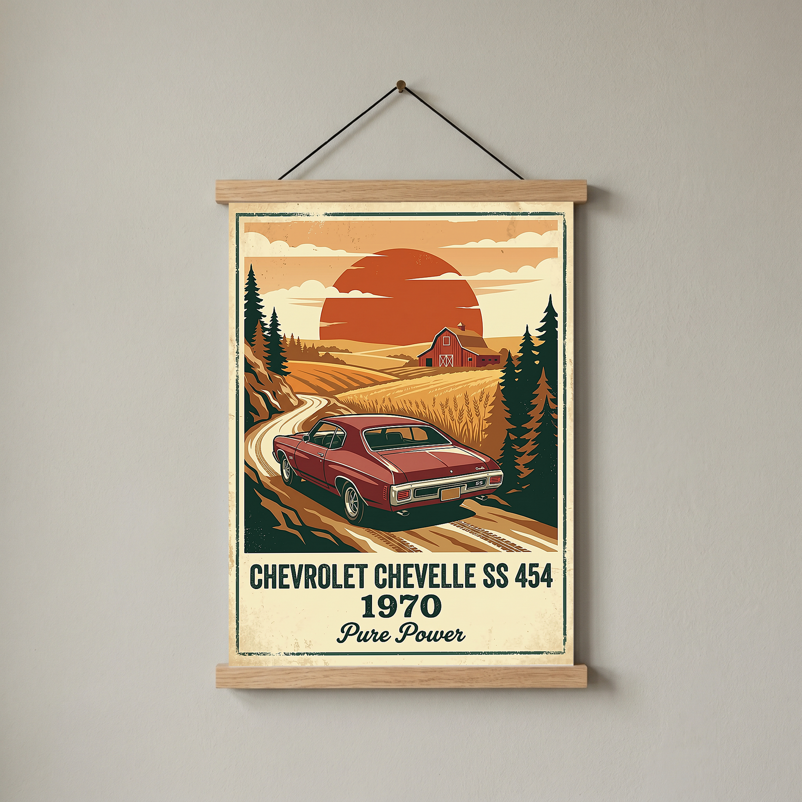 Chevrolet Chevelle SS 454 1970 V5 Poster — Vintage Muscle Car Country Lane Sunset