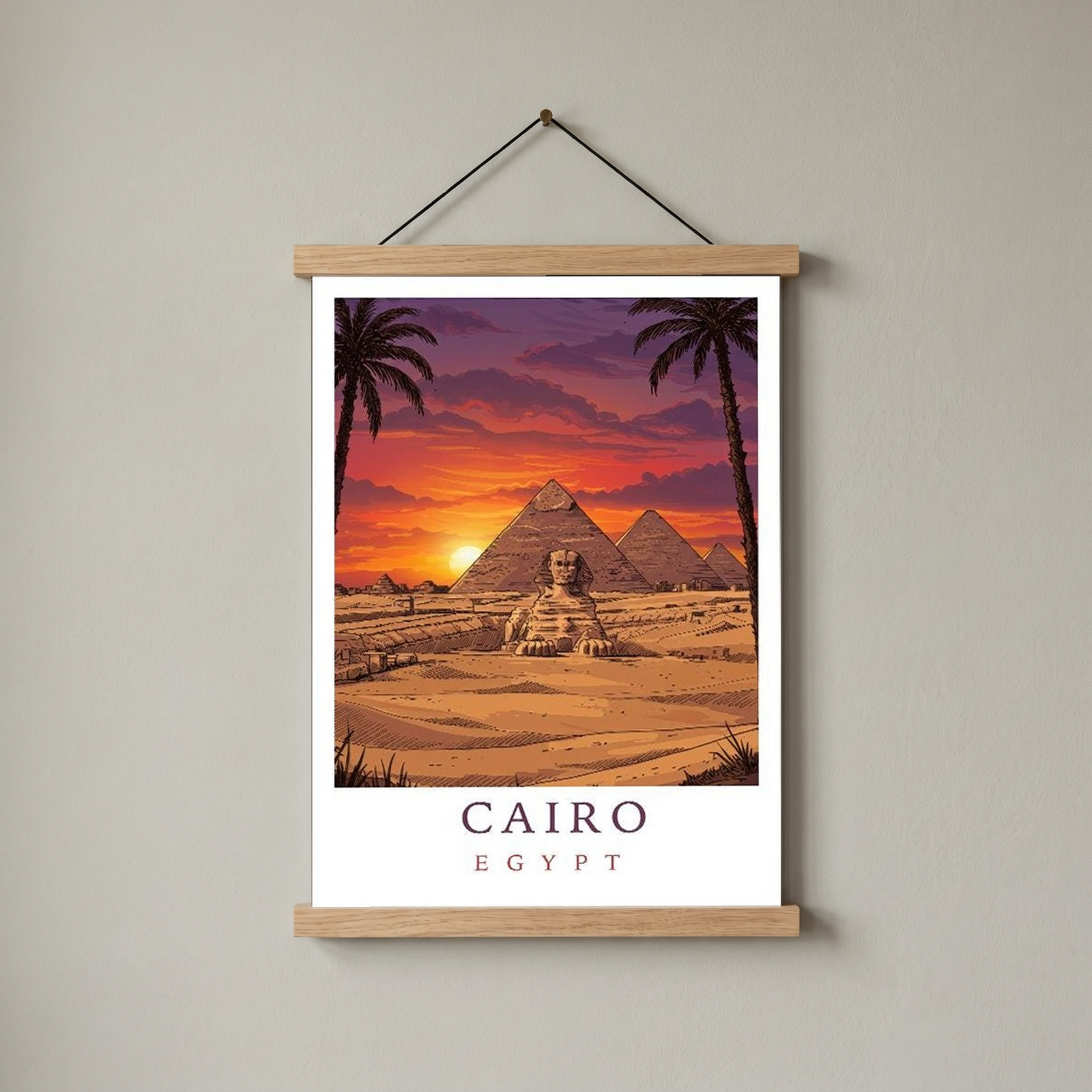 Cairo Egypt Travel Poster — Pyramids Sphinx Sunset Wall Art Print