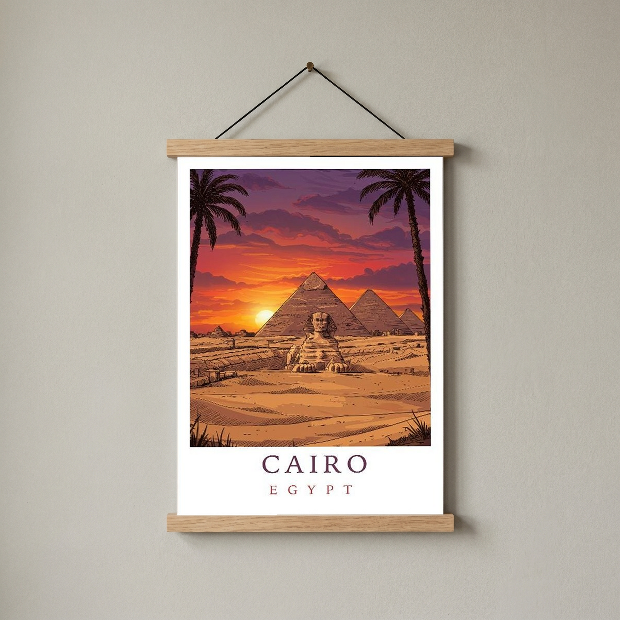Cairo Egypt Travel Poster — Pyramids Sphinx Sunset Wall Art Print