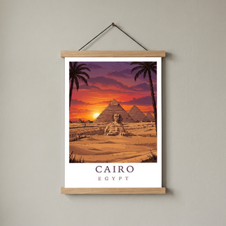 Cairo Egypt Travel Poster — Pyramids Sphinx Sunset Wall Art Print