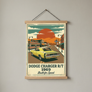 Dodge Charger R/T 1969 Yellow Edition — Vintage Muscle Diner Main Street Print