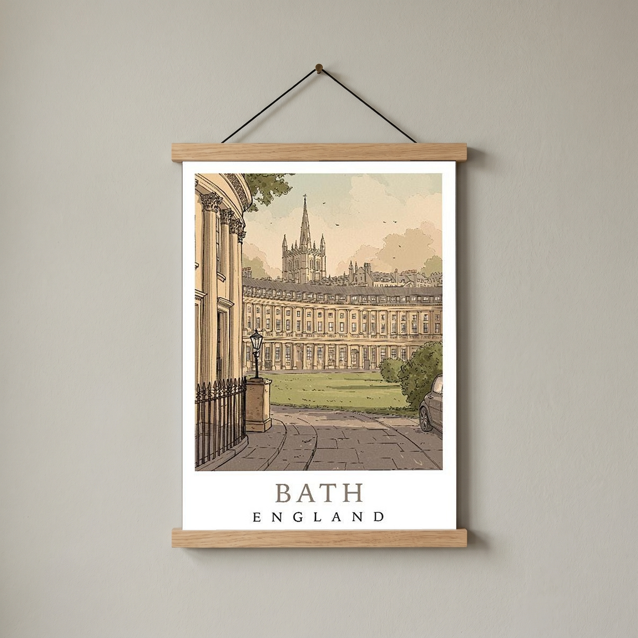 Bath England Travel Poster — Royal Crescent Abbey Georgian Print