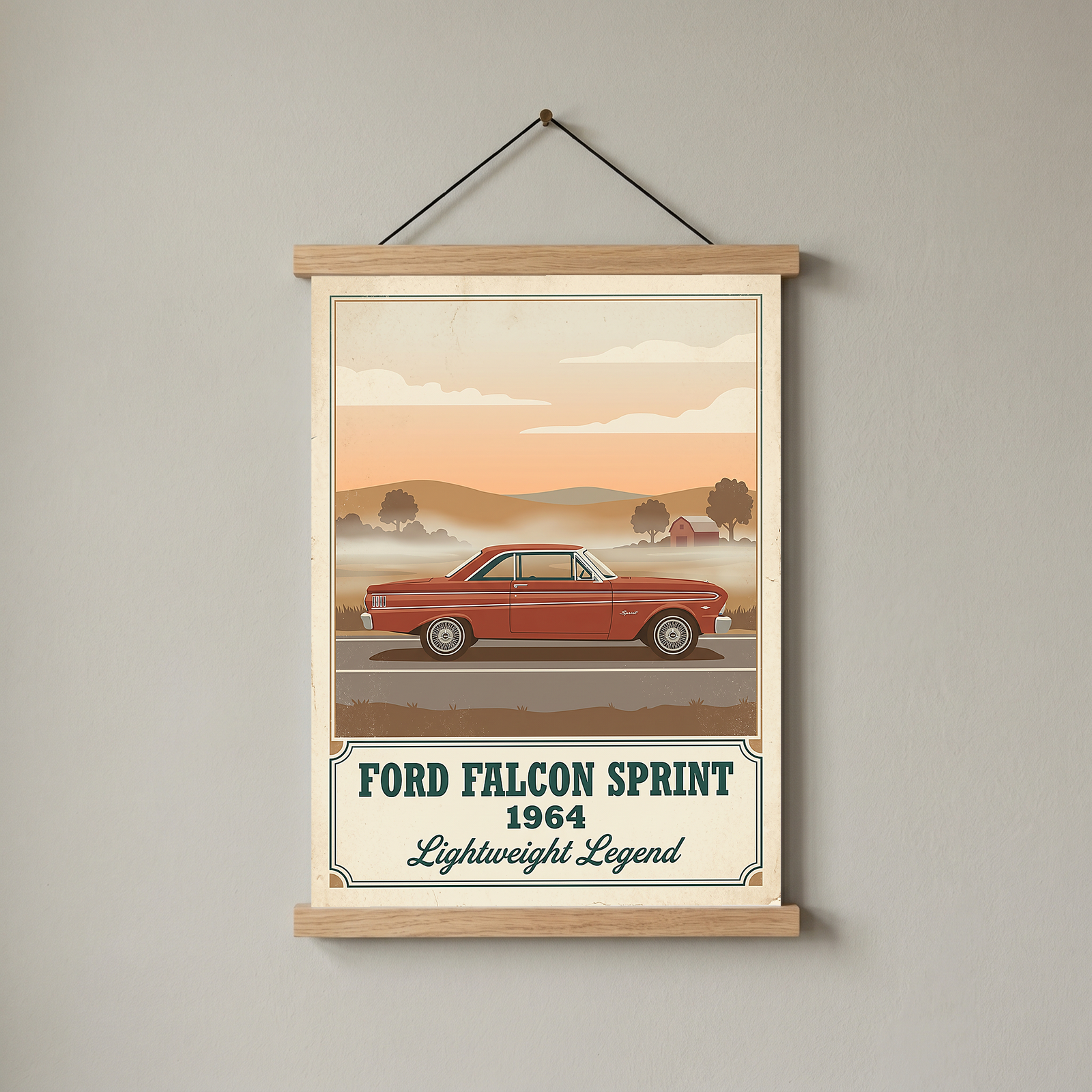 Ford Falcon Sprint 1964 Poster — Vintage Muscle Car Misty Country Road Print