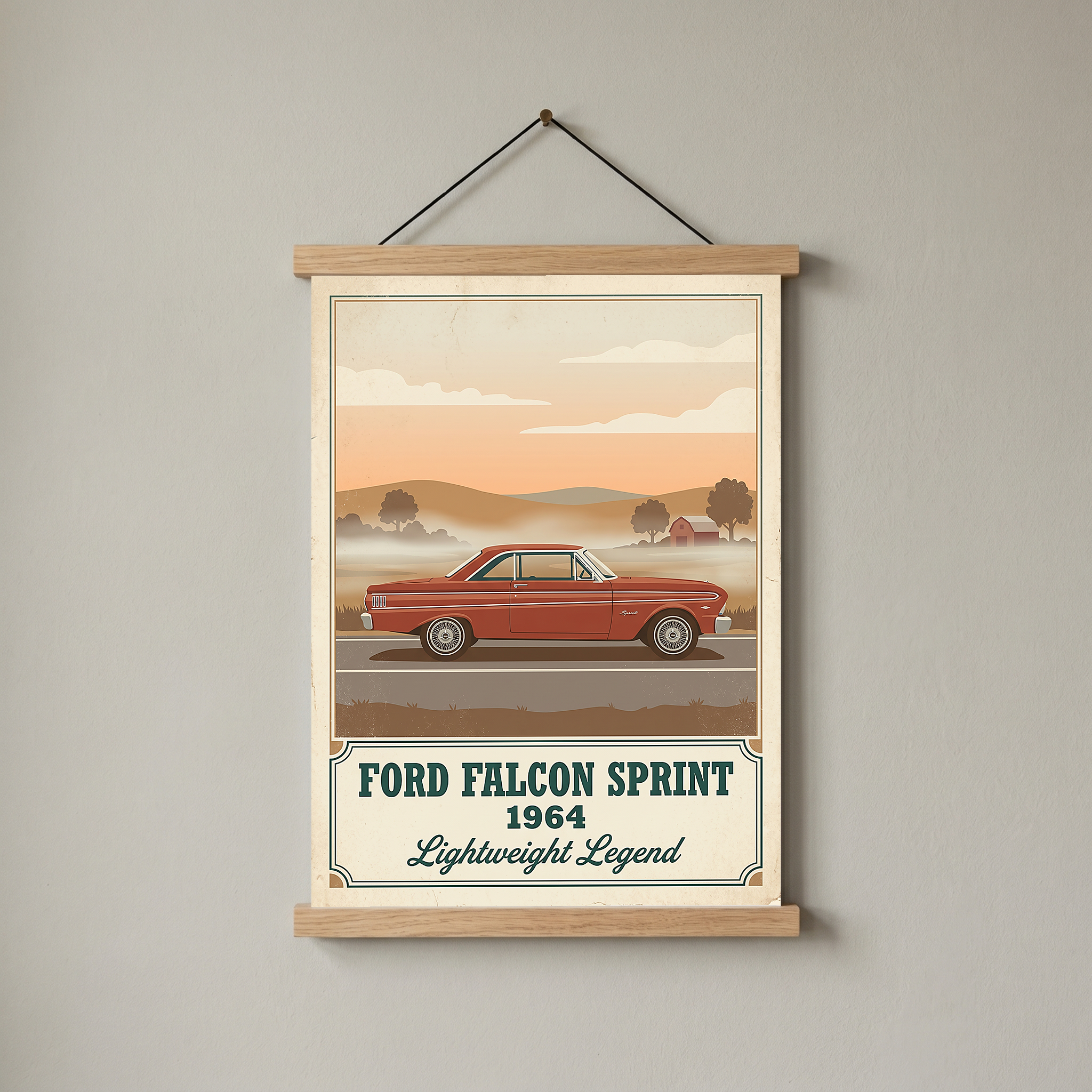 Ford Falcon Sprint 1964 Poster — Vintage Muscle Car Misty Country Road Print